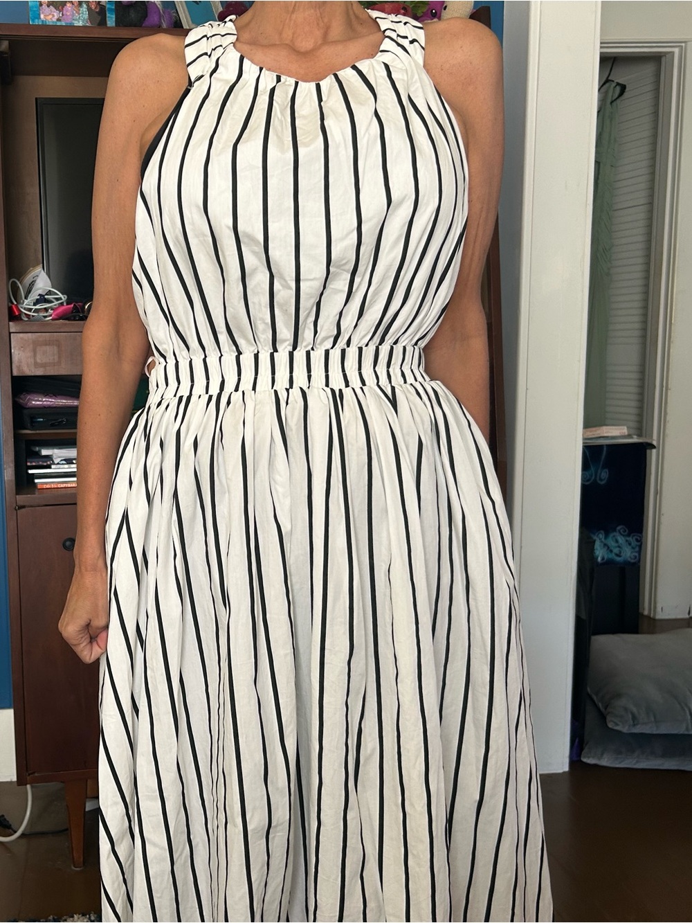 Striped White and Black Maxi Dress - Women's
